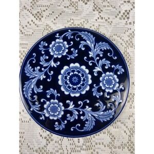 Pier 1 Mandarin Porcelain Round Trivet Plate Cobalt Blue White Floral 8in